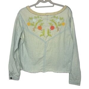Free People Floral Embroidered Mixed Media Long Sleeve Size XS